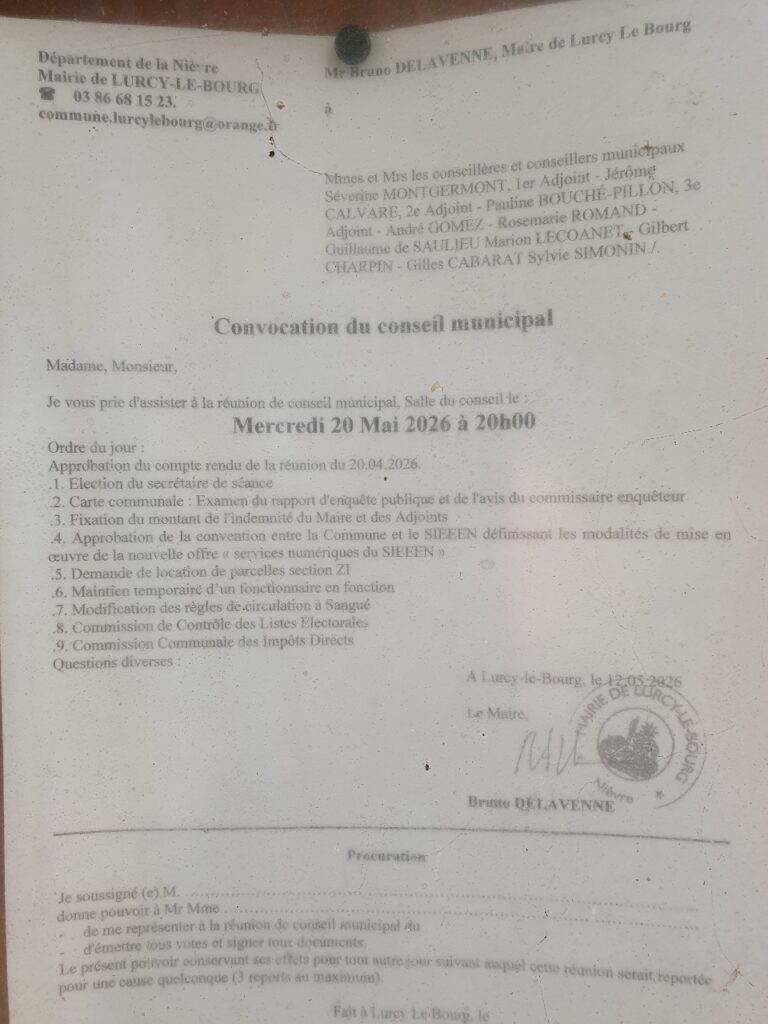 2026-05-18 - Convocation conseil du 20 mai à 20h